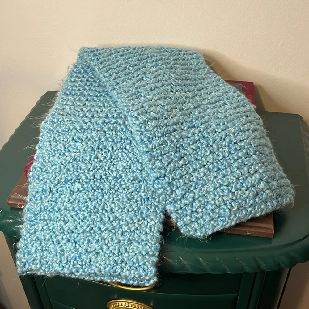 Handmade Knit Blue and Pink Super‎ Soft Cozy Pair of Scarves